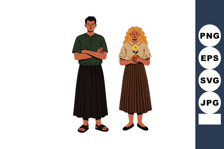 Man and woman standing side by side vector illustration with