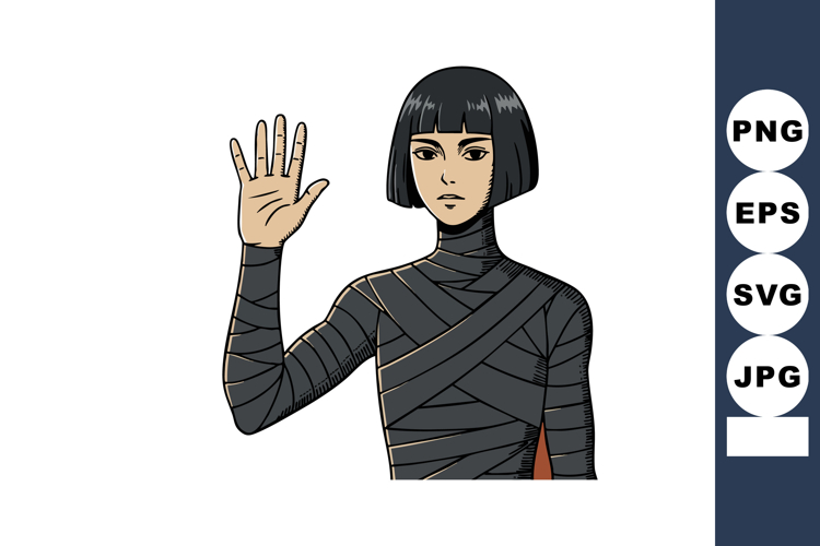 Woman with black bob haircut and wrapped bandage clothing ho example image 1