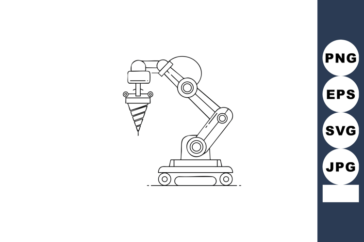 Industrial robotic arm with drill machine vector line art te example image 1