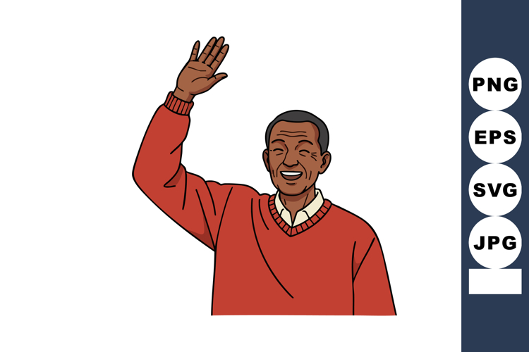 Elderly man waving hand smiling in red sweater casual clothi