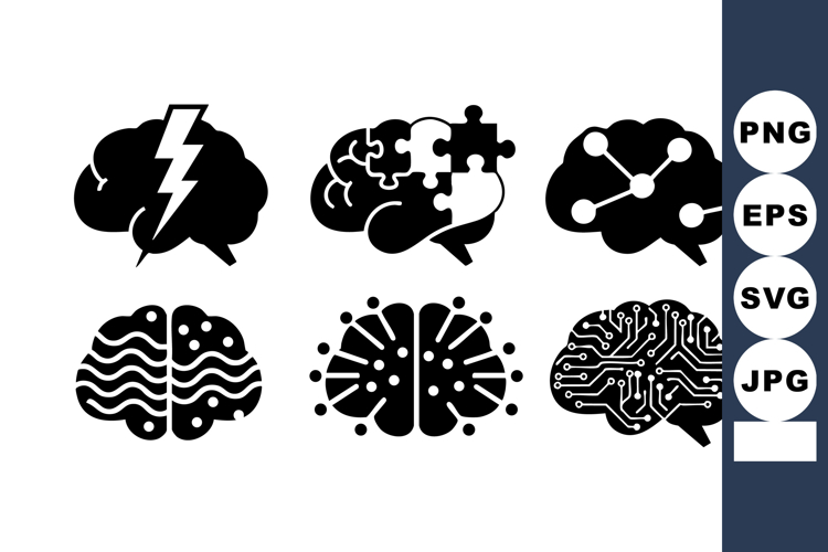 Brain Icons Lightning Puzzle Network Vector