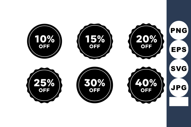 Black Circular Discount Percentage Icons Vector Set