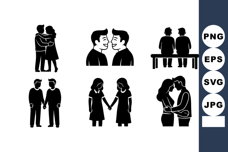 Couples In Love Holding Hands Sitting Bench Vector