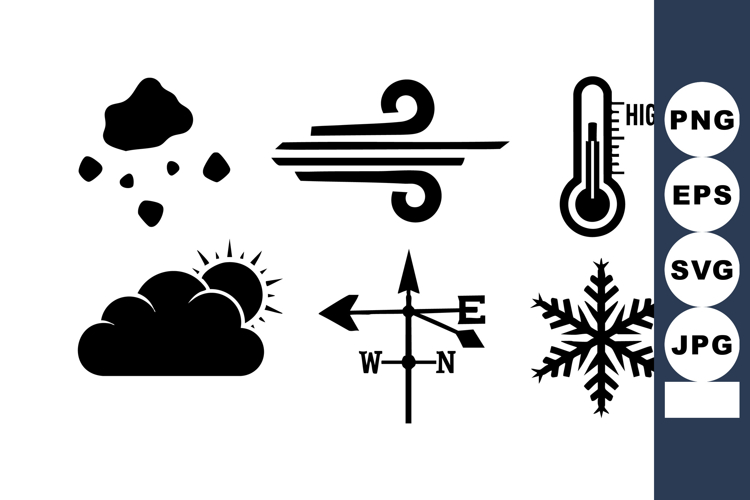 Weather Icons Vector Set Snow Rain Wind Thermometer Compass