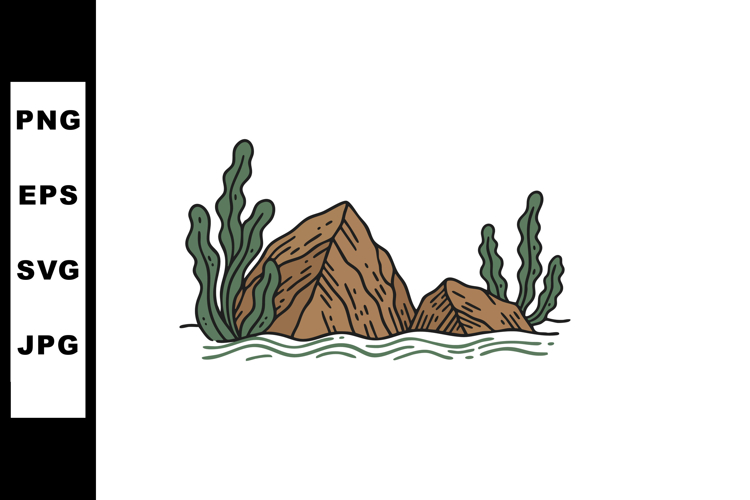 Underwater rocks with green seaweed simple natural vector il