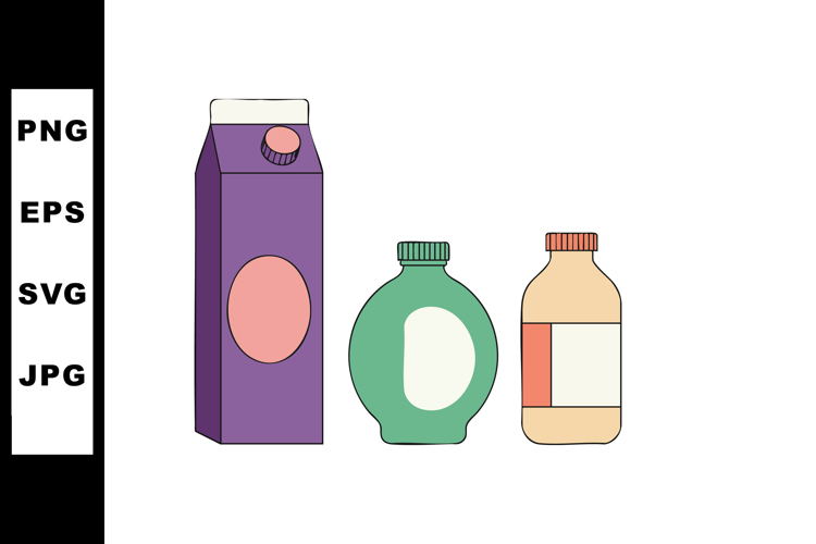 Colorful assorted beverage containers with varied shapes and