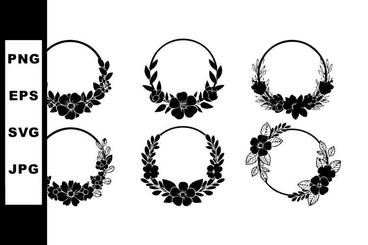 Floral wreath vector set with decorative leaves and flowers