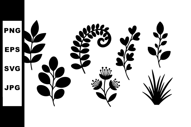 Black silhouette botanical leaves illustration set vector wi