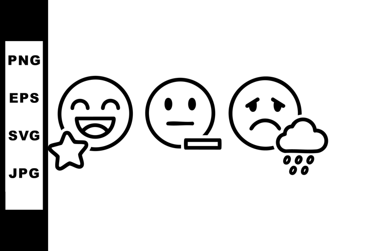 Emotion faces vector with happy neutral and sad rainy mood i