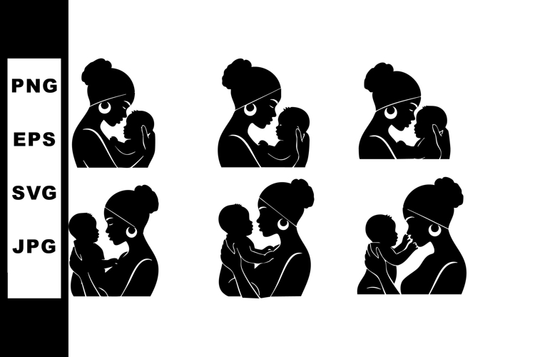Mother and baby silhouette vector illustration set with nurt