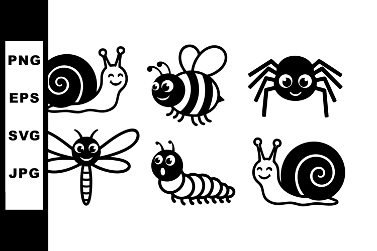 Cute black and white insect and snail vector illustration wi