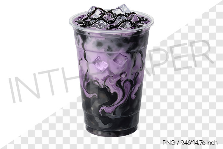 Ube Black Sesame Latte PNG Clipart Drink Beverage Watercolor