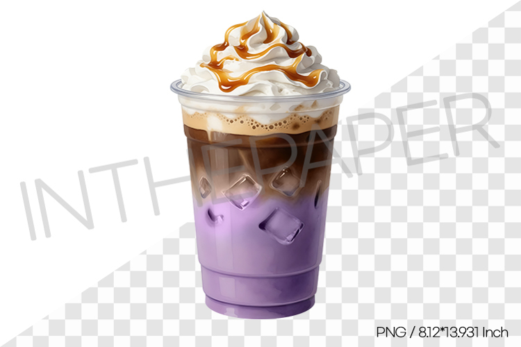 Ube Caramel Macchiato PNG Clipart Drink Beverage Watercolor