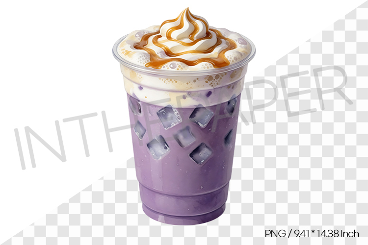 Ube Iced Latte PNG Clipart Drink Beverage Watercolor Illust