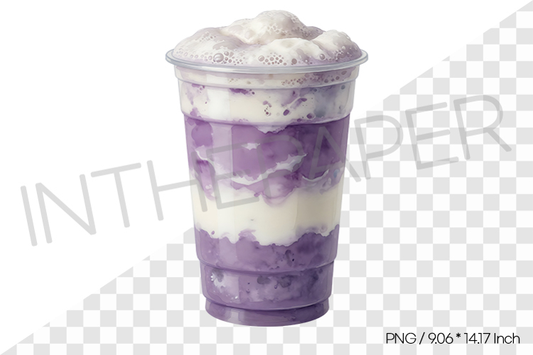 Ube latte topped with milk foam PNG Clipart Drink Beverage