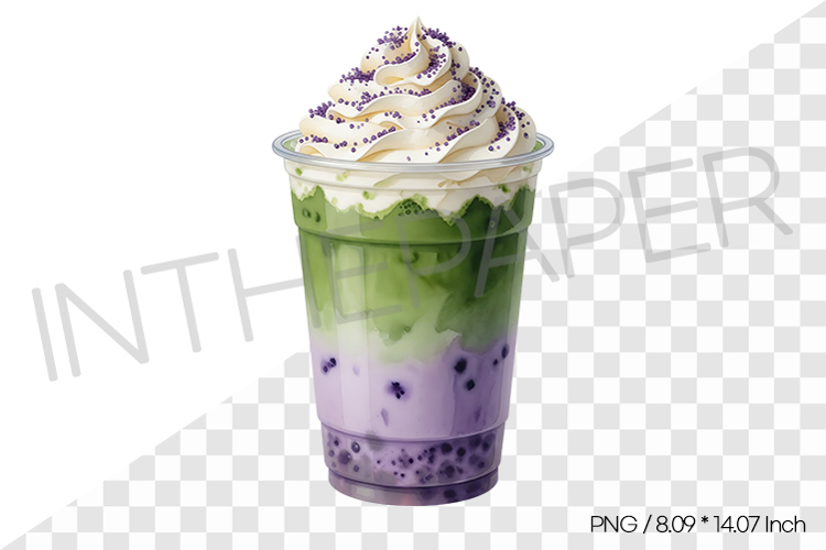 Ube Matcha Latte PNG Clipart Drink Beverage Watercolor