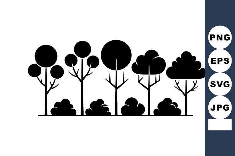 Black silhouette trees and bushes vector design with simple