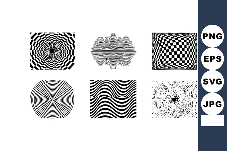 Abstract black and white optical illusion patterns with geom