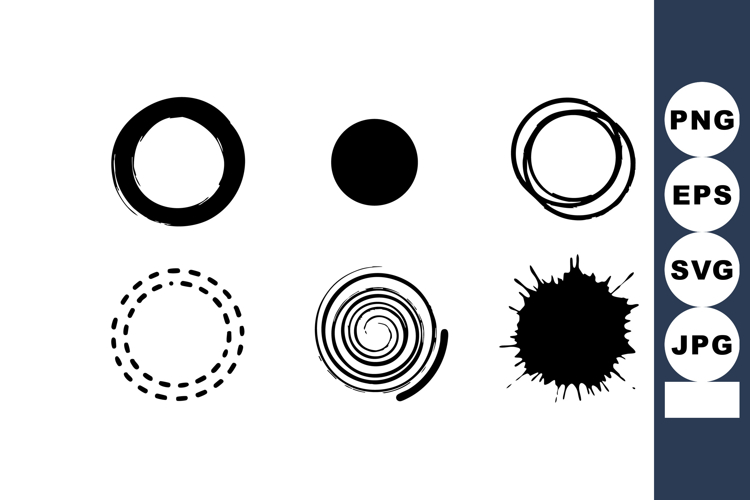 Abstract black and white circular shapes with various brush