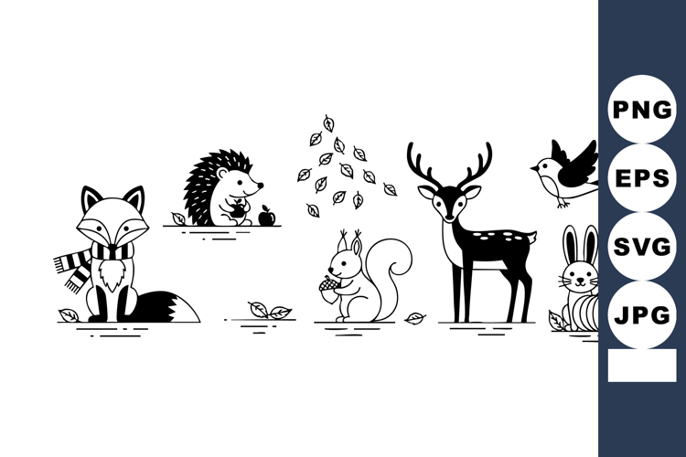 Woodland animals collection with fox, hedgehog, squirrel, de