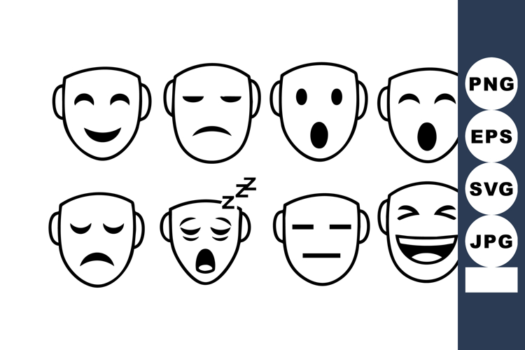 Emotional expression faces with happy sad surprised laughing