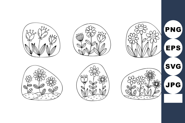Wildflower garden vector set with delicate hand-drawn floral