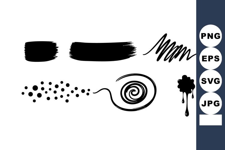 Abstract black ink brush strokes and splatter design element