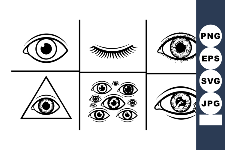 Set of abstract eye symbols with artistic design and geometr