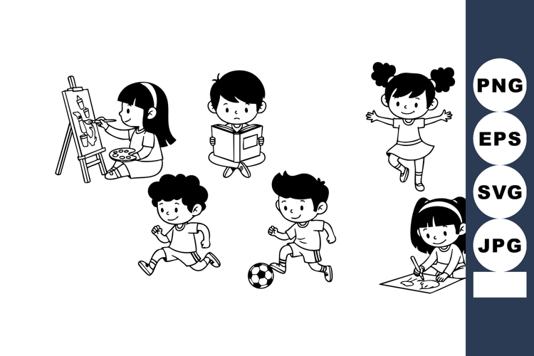 Children playing and learning activities with drawing readin