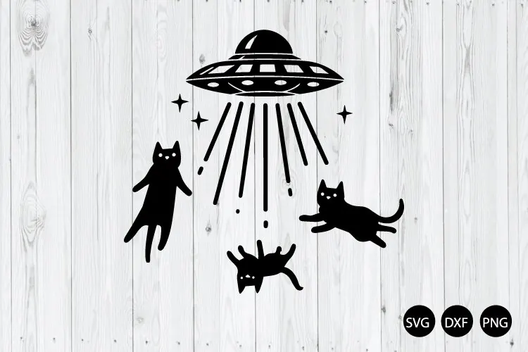 UFO Cat Abduction SVG, Funny Alien Cats SVG, Cats In Space