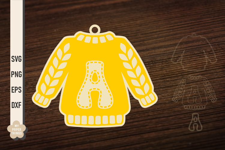 Ugly Christmas Sweater Ornament A SVG, Monogram Letters Svg