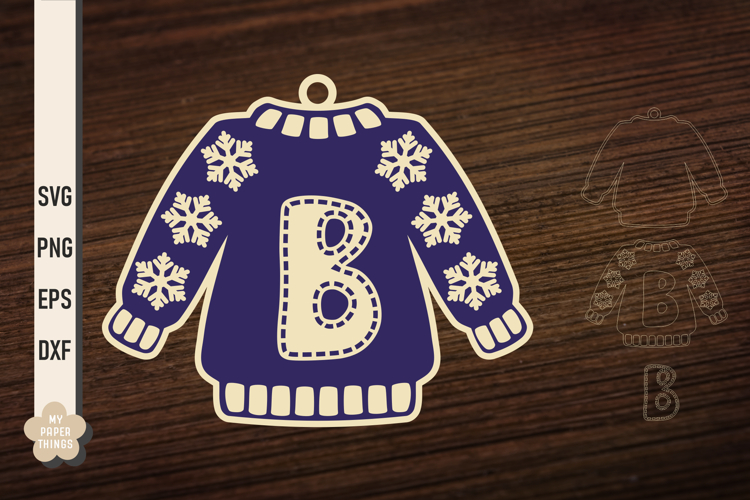 Ugly Christmas Sweater Ornament B SVG, Monogram Letters Svg