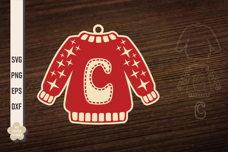Ugly Christmas Sweater Ornament C SVG, Monogram Letters Svg