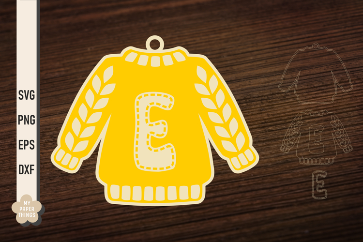 Ugly Christmas Sweater Ornament E SVG, Monogram Letters Svg