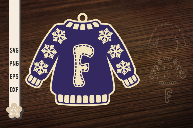 Ugly Christmas Sweater Ornament F SVG, Monogram Letters Svg