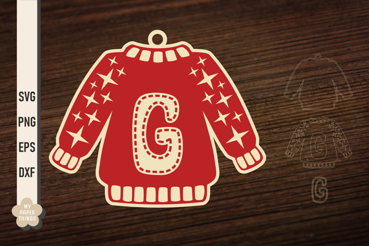 Ugly Christmas Sweater Ornament G SVG, Monogram Letters Svg