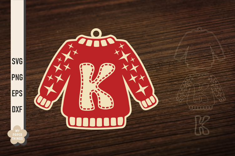 Ugly Christmas Sweater Ornament K SVG, Monogram Letters Svg