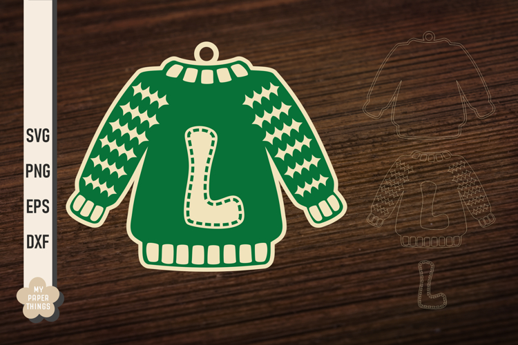 Ugly Christmas Sweater Ornament L SVG, Monogram Letters Svg