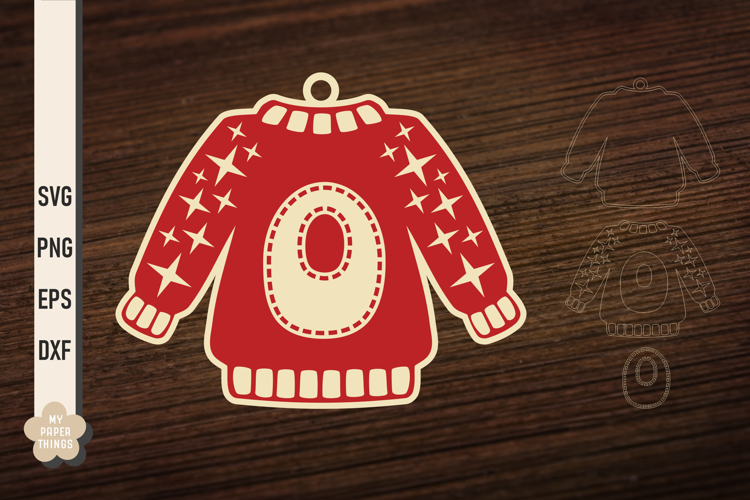 Ugly Christmas Sweater Ornament O SVG, Monogram Letters Svg