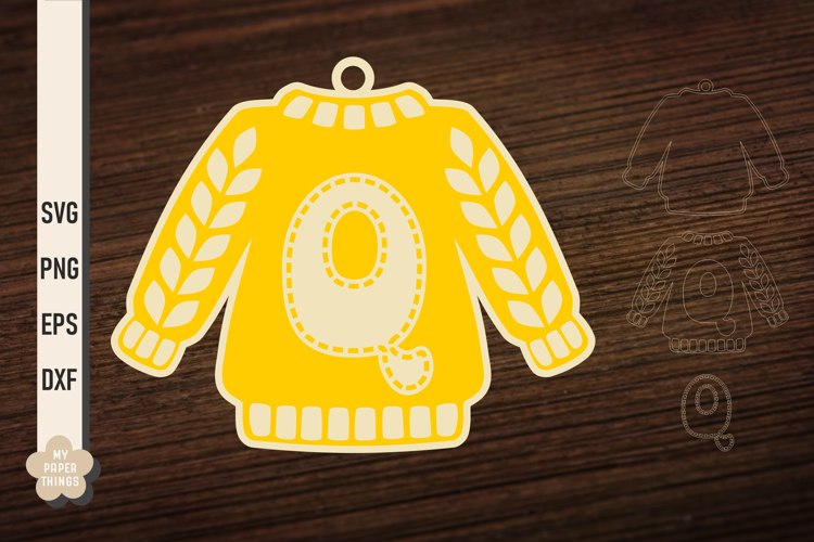 Ugly Christmas Sweater Ornament Q SVG, Monogram Letters Svg