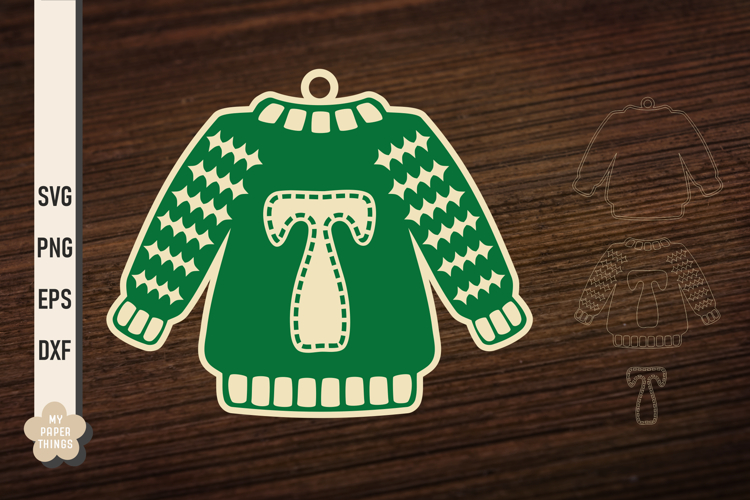 Ugly Christmas Sweater Ornament T SVG, Monogram Letters Svg