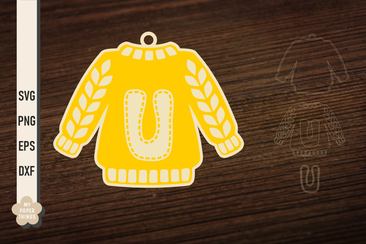 Ugly Christmas Sweater Ornament U SVG, Monogram Letters Svg