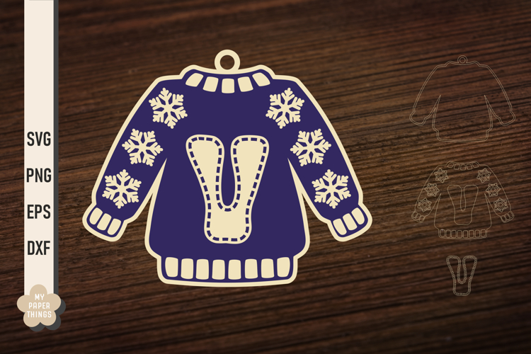 Ugly Christmas Sweater Ornament V SVG, Monogram Letters Svg