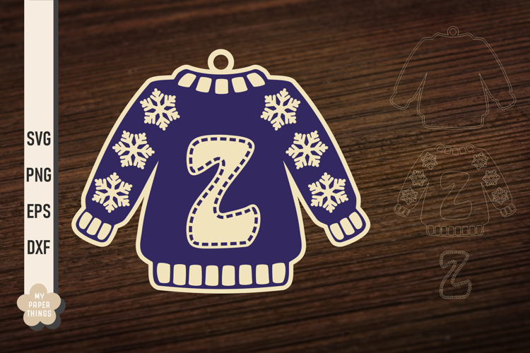 Ugly Christmas Sweater Ornament Z SVG, Monogram Letters Svg