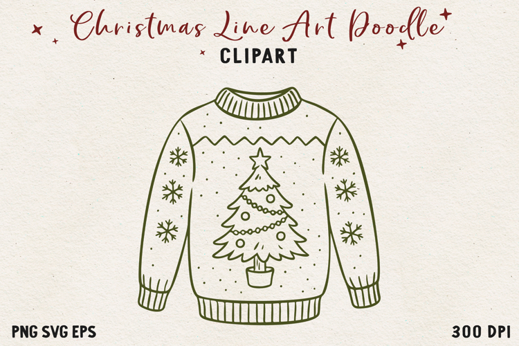 Vintage Hand-Drawn Christmas Illustration| Line Art Clipart
