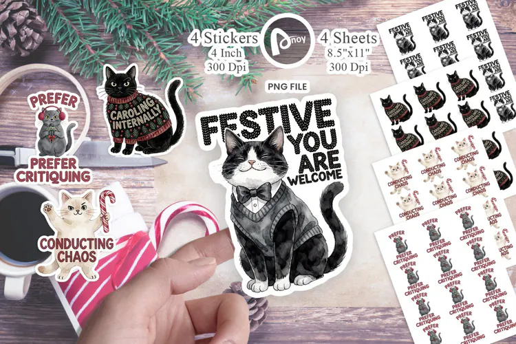 Ugly Sweater Judgmental Cat Choir Sticker