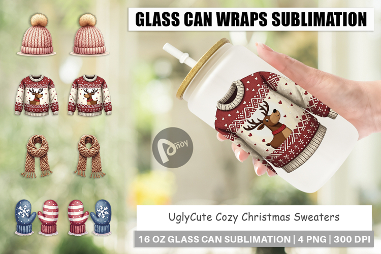 Cozy Christmas Sweaters Glass Can