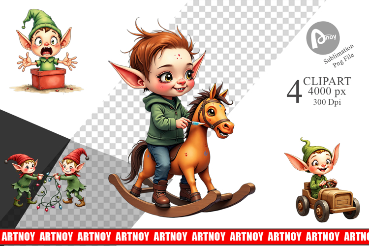 UglyCute Elf Workshop Antics Clipart