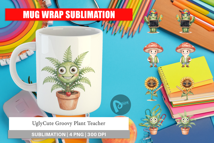 UglyCute Groovy Plant Teacher Mug Wrap