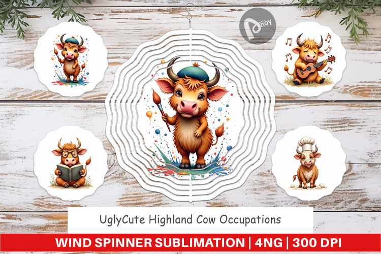 Highland Cow Occupations Wind Spinner